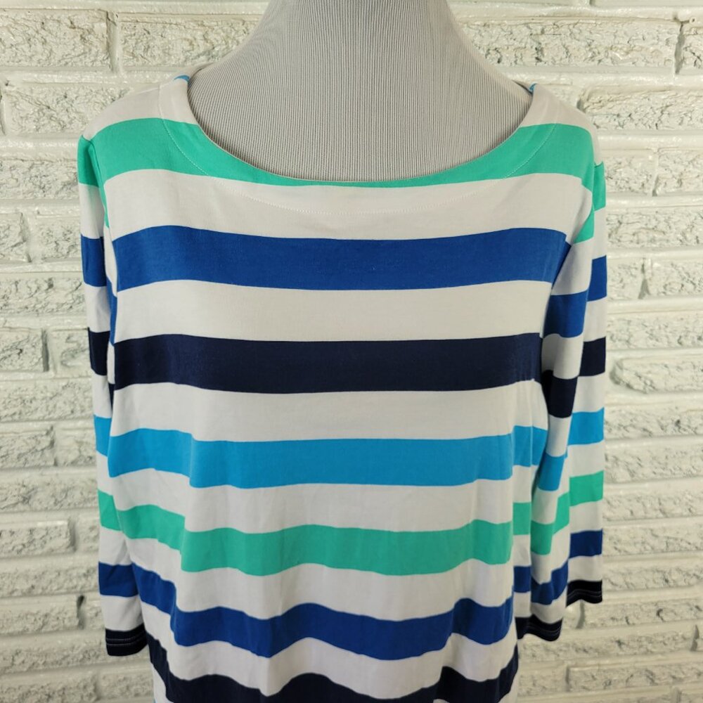 Croft & Barrow Womens 2X Top Blue White Striped 3/4 Sleeve Cotton Knit STR155E - Picture 3 of 9